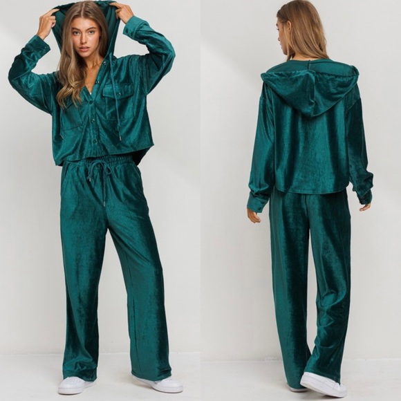 🆕Hunter green corduroy hooded set - Picture 4 of 6